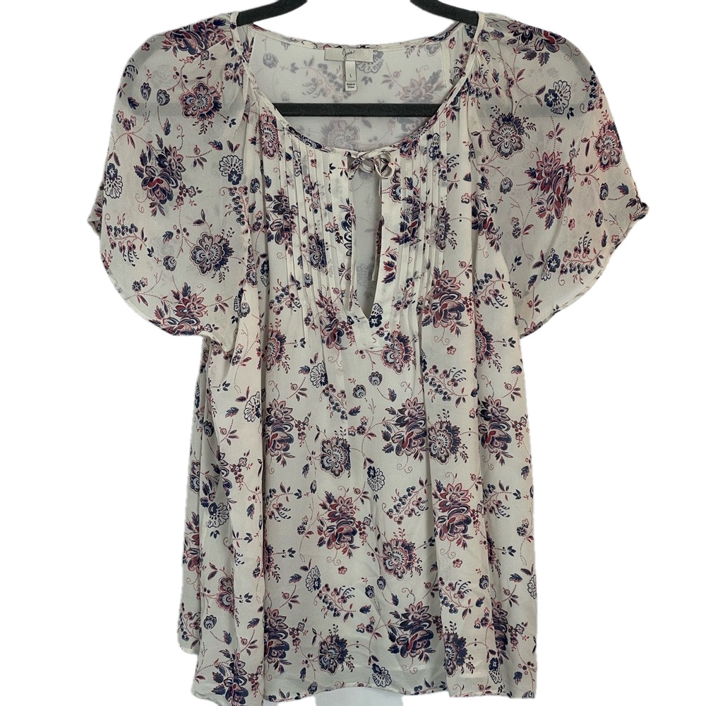 Joie Cream Floral Tie-Neck Peasant Blouse